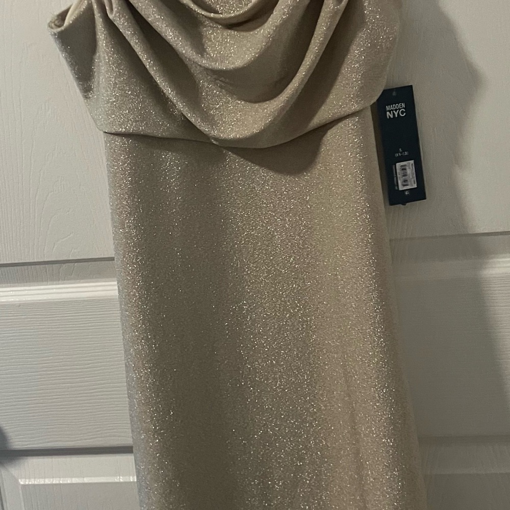 Gold Sheath Dress with Cowl Neck for Cocktail